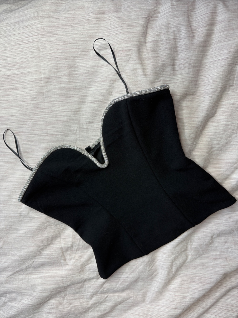 Dynamite Black Strapless Corset Top with Rhinestone Trim